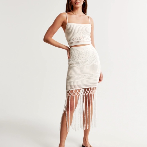 Abercrombie Crochet-Style Tassel Mini Skirt SET - Picture 1 of 3